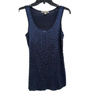 Anthropologie Pleione Womens Tank Top Small Blue Sequined BOHO Whimsygoth Glam